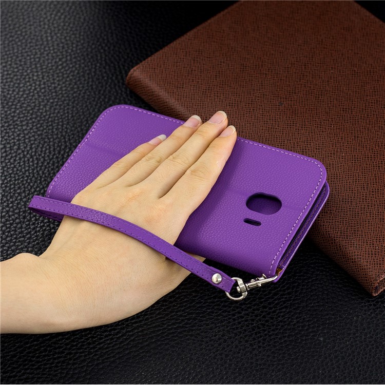 Litschi Textur PU Leder Telefon Brieftasche Ständer Abdeckung Fall Für Samsung Galaxy J4 (2018) - Lila-9