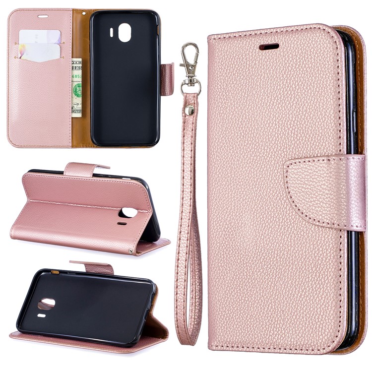 Funda Con Soporte De Piel De PU De Textura De Litchi, Funda Para Samsung Galaxy J4 (2018) - Oro Rosa-1