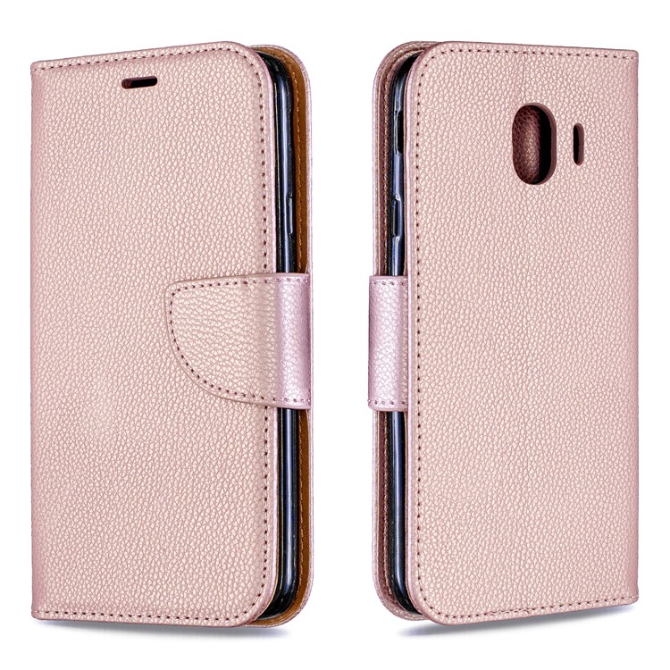 Funda Con Soporte De Piel De PU De Textura De Litchi, Funda Para Samsung Galaxy J4 (2018) - Oro Rosa-4