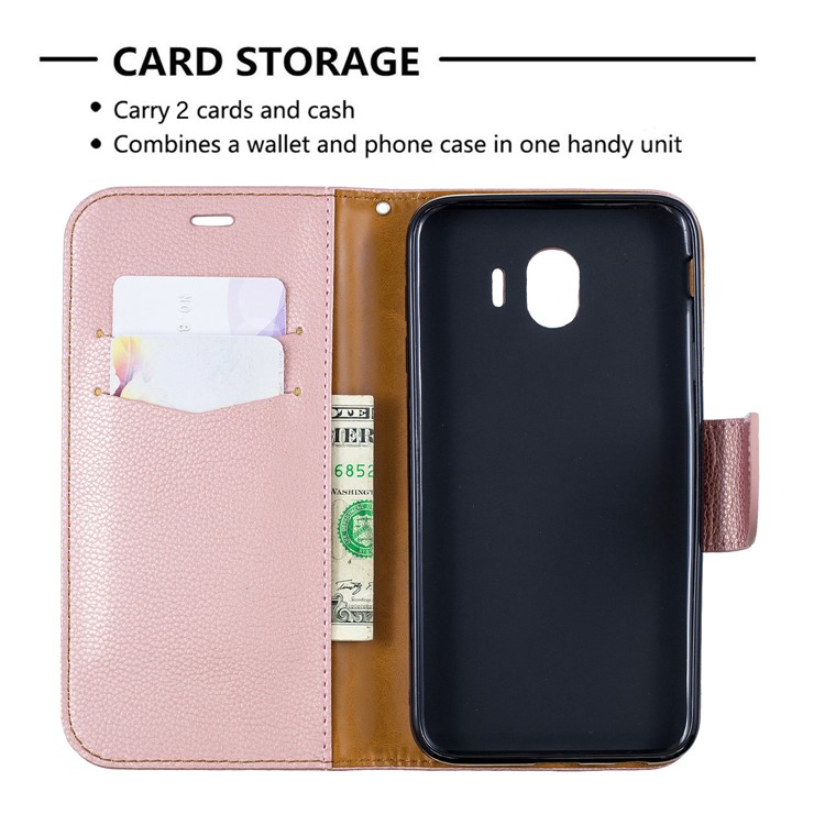 Funda Con Soporte De Piel De PU De Textura De Litchi, Funda Para Samsung Galaxy J4 (2018) - Oro Rosa-6