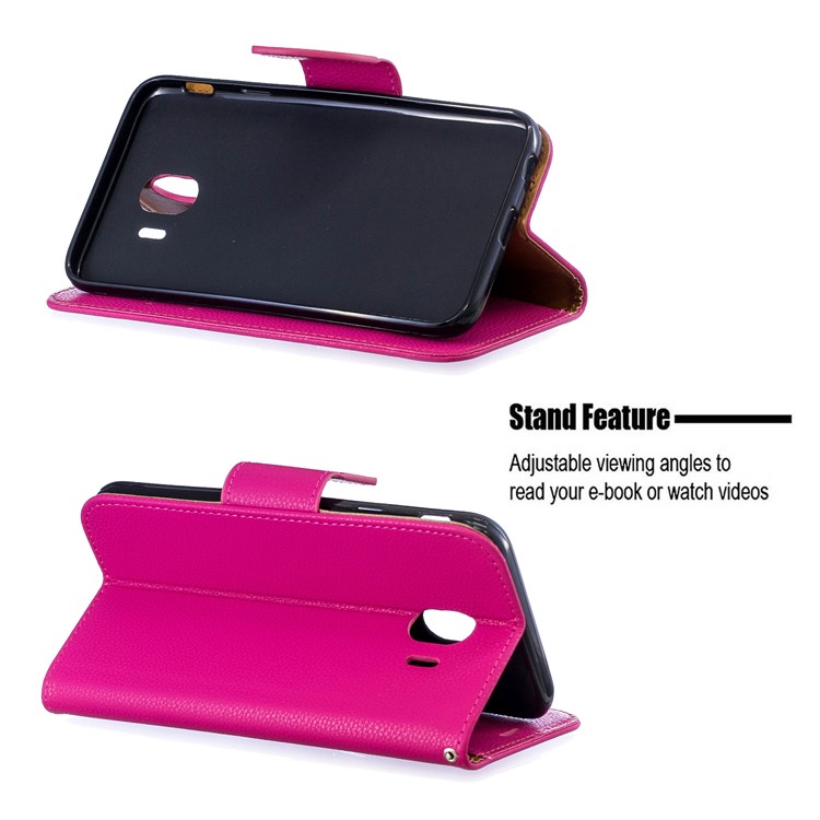 Litchi Texture PU Leather Phone Wallet Stand Cover Case for Samsung Galaxy J4 (2018) - Rose-5