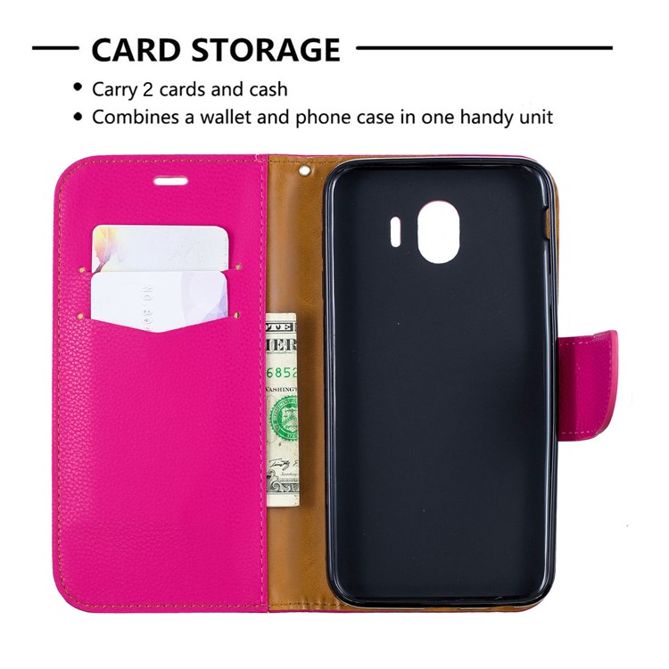 Litchi Texture PU Leather Phone Wallet Stand Cover Case for Samsung Galaxy J4 (2018) - Rose-6