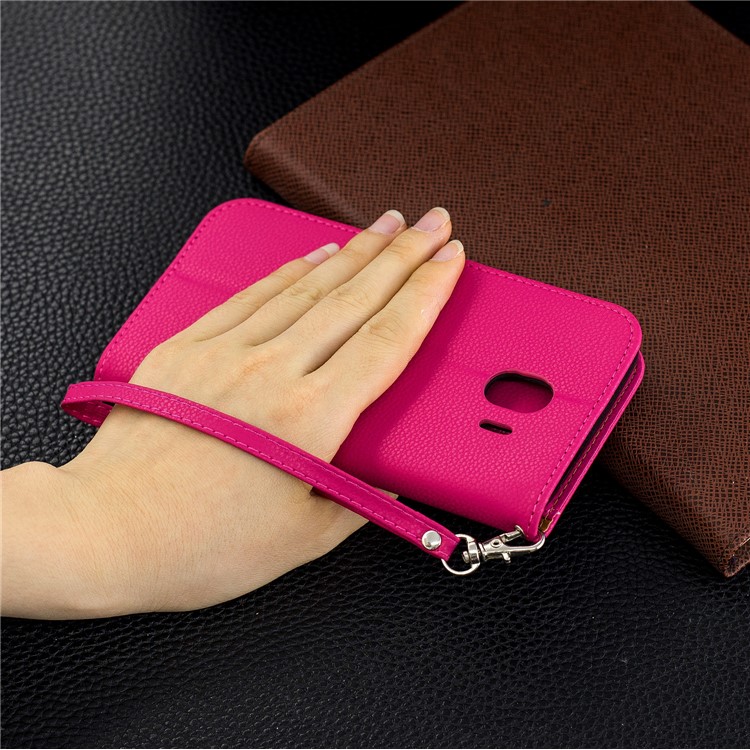 Litchi Texture PU Leather Phone Wallet Stand Cover Case for Samsung Galaxy J4 (2018) - Rose-9