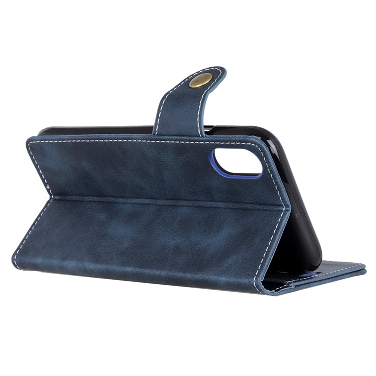 S Shape Textured Wallet PU Leather Cell Phone Cover for Samsung Galaxy A10e - Blue-4