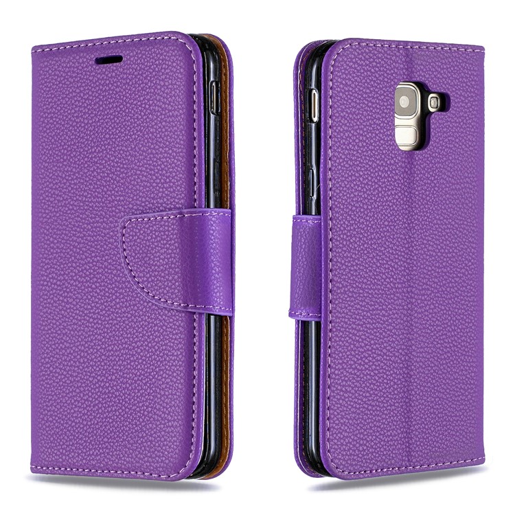 Litchi Texture Leather Wallet Stand Case for Samsung Galaxy J6 (2018) - Purple-4