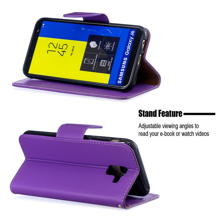 Litchi Texture Leather Wallet Stand Case for Samsung Galaxy J6 (2018) - Purple-5