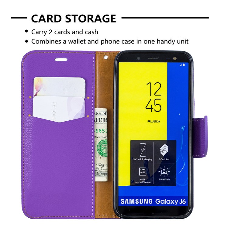 Litchi Texture Leather Wallet Stand Case for Samsung Galaxy J6 (2018) - Purple-6