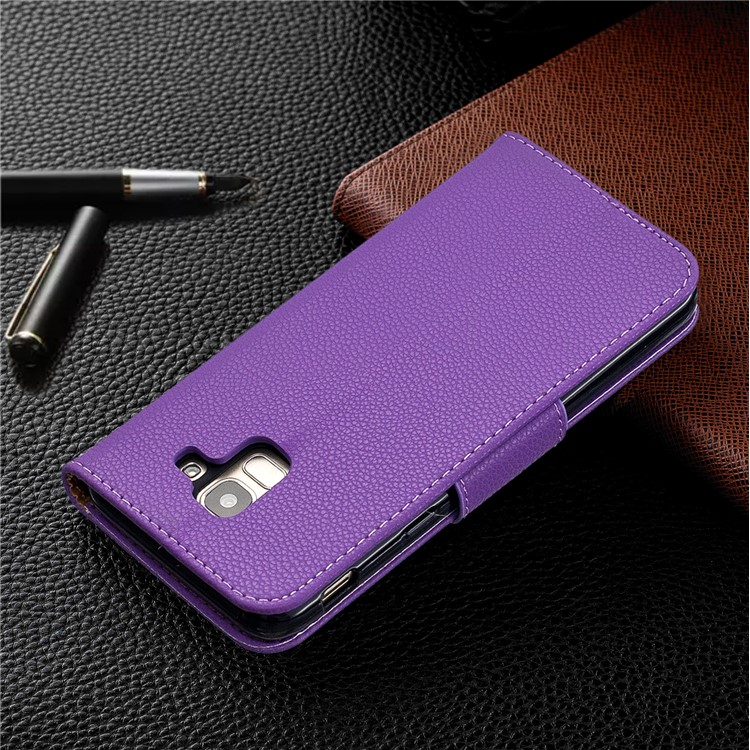 Litchi Texture Leather Wallet Stand Case for Samsung Galaxy J6 (2018) - Purple-8