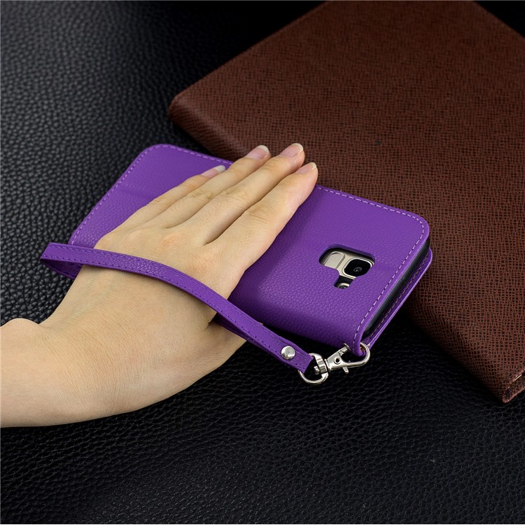 Litchi Texture Leather Wallet Stand Case for Samsung Galaxy J6 (2018) - Purple-9