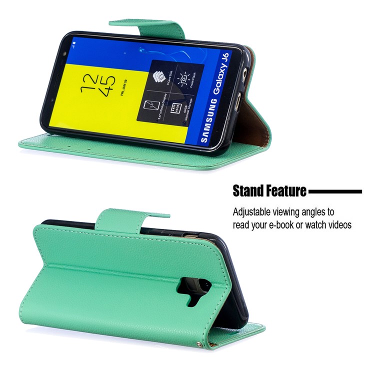 Litchi Texture Leather Wallet Stand Case for Samsung Galaxy J6 (2018) - Green-5