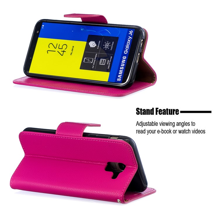 Litchi Texture Leather Wallet Stand Case for Samsung Galaxy J6 (2018) - Rose-5