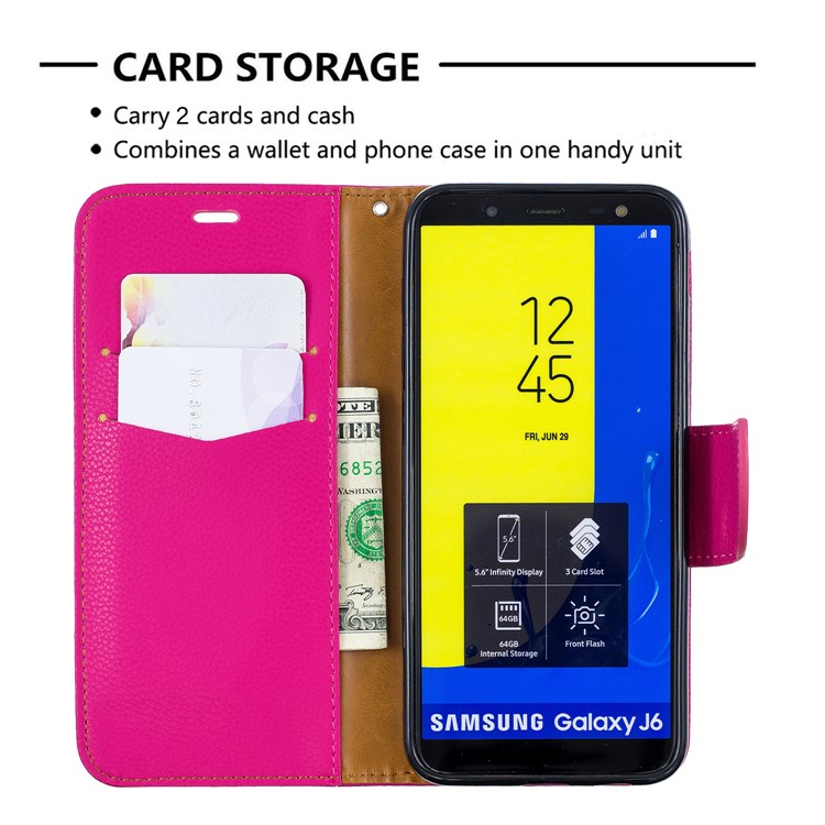 Litchi Texture Leather Wallet Stand Case for Samsung Galaxy J6 (2018) - Rose-6