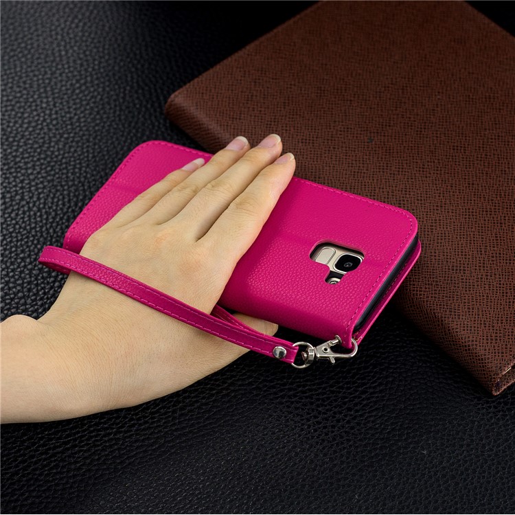 Litchi Texture Leather Wallet Stand Case for Samsung Galaxy J6 (2018) - Rose-9