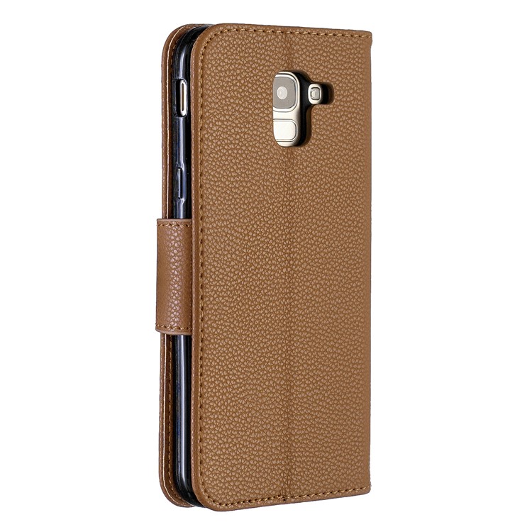 Litchi Texture Leather Wallet Stand Case for Samsung Galaxy J6 (2018) - Brown-3