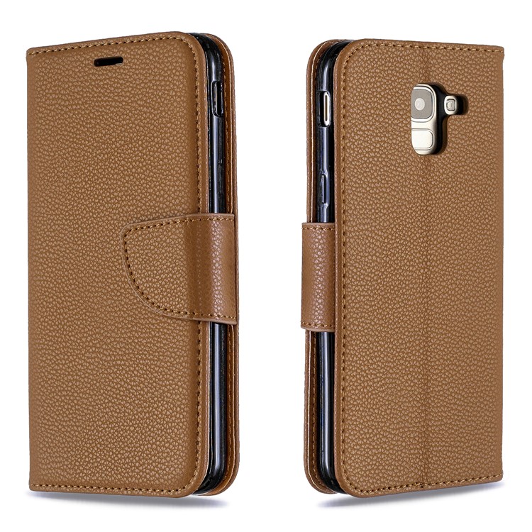 Litchi Texture Leather Wallet Stand Case for Samsung Galaxy J6 (2018) - Brown-4