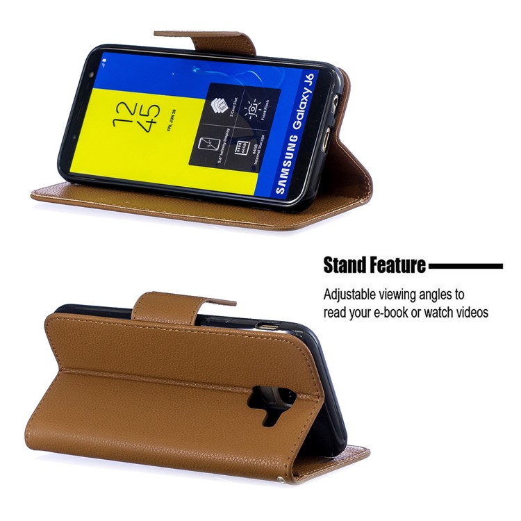 Litchi Texture Leather Wallet Stand Case for Samsung Galaxy J6 (2018) - Brown-5