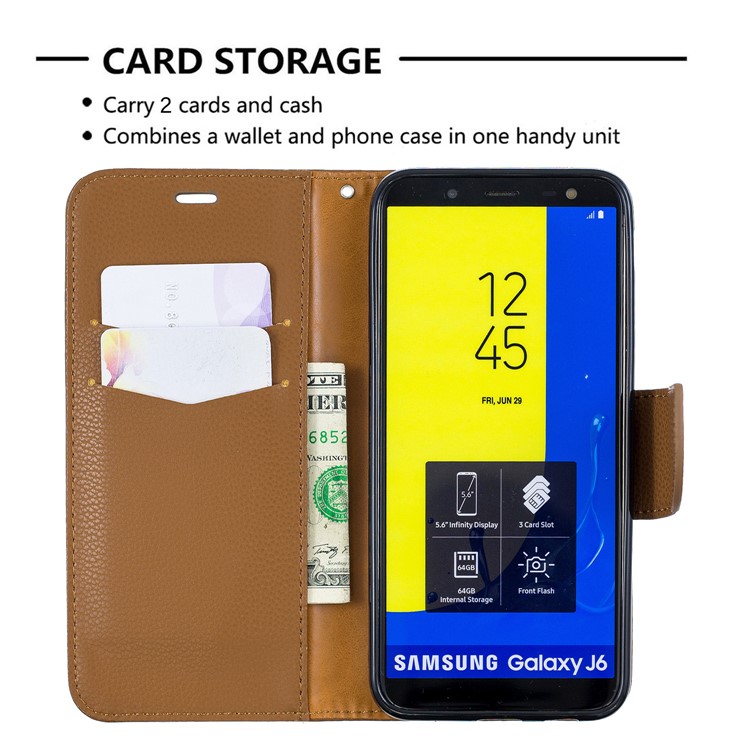 Litchi Texture Leather Wallet Stand Case for Samsung Galaxy J6 (2018) - Brown-6