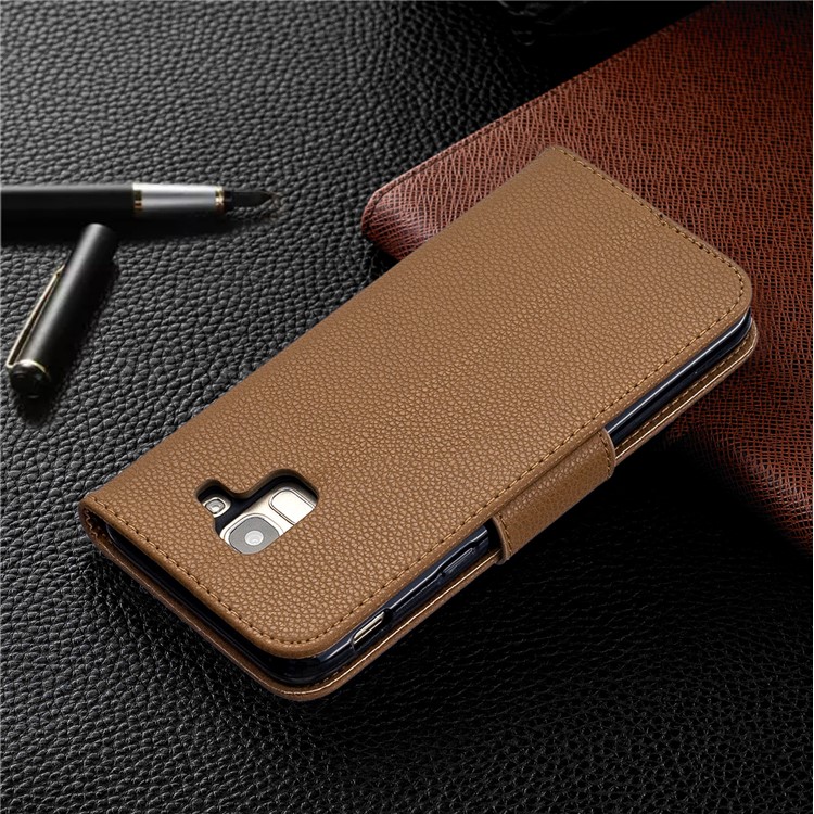 Litchi Texture Leather Wallet Stand Case for Samsung Galaxy J6 (2018) - Brown-8