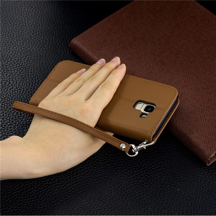 Litchi Texture Leather Wallet Stand Case for Samsung Galaxy J6 (2018) - Brown-9