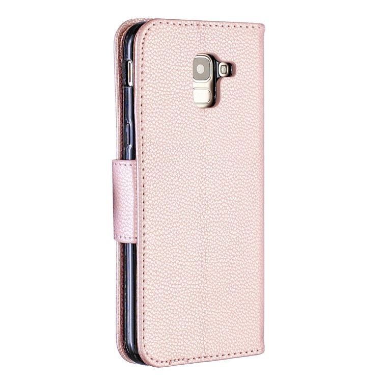 Litchi Texture Leather Wallet Stand Case for Samsung Galaxy J6 (2018) - Rose Gold-3