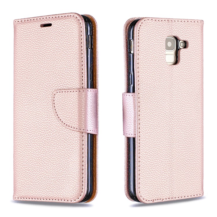 Litchi Texture Leather Wallet Stand Case for Samsung Galaxy J6 (2018) - Rose Gold-4