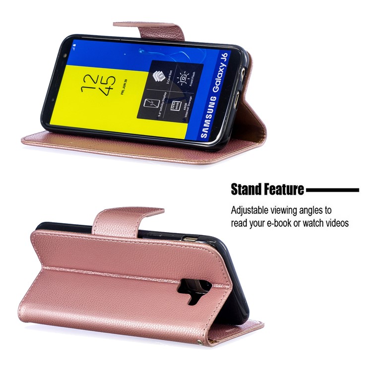 Litchi Texture Leather Wallet Stand Case for Samsung Galaxy J6 (2018) - Rose Gold-5