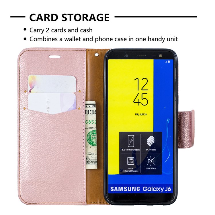 Litchi Texture Leather Wallet Stand Case for Samsung Galaxy J6 (2018) - Rose Gold-6