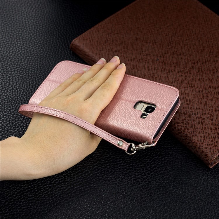 Litchi Texture Leather Wallet Stand Case for Samsung Galaxy J6 (2018) - Rose Gold-9