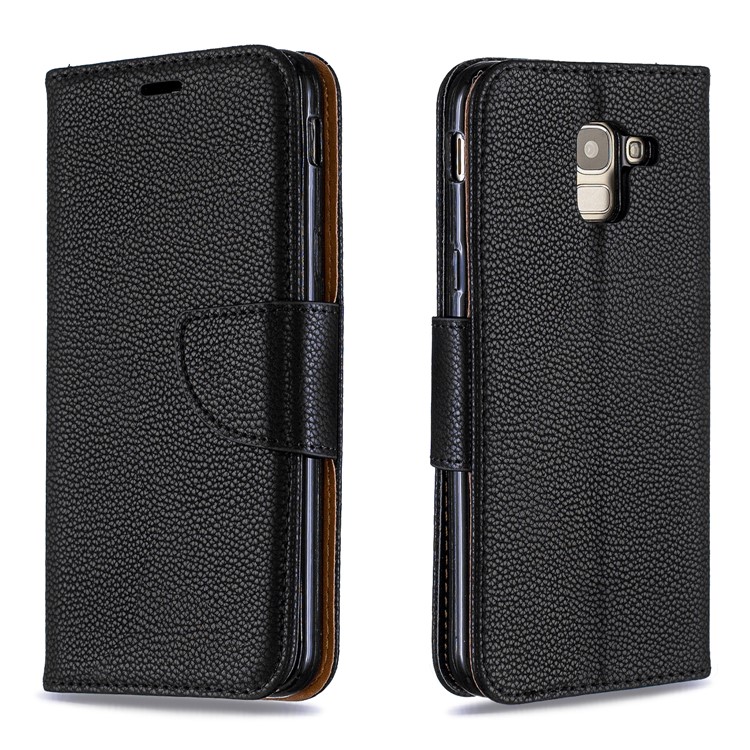 Litchi Texture Leather Wallet Stand Case for Samsung Galaxy J6 (2018) - Black-4
