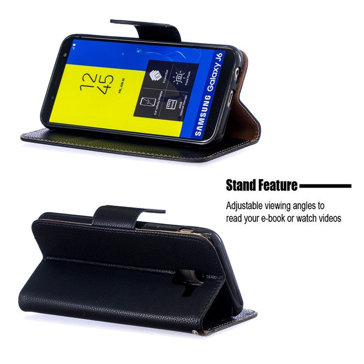 Litchi Texture Leather Wallet Stand Case for Samsung Galaxy J6 (2018) - Black-5