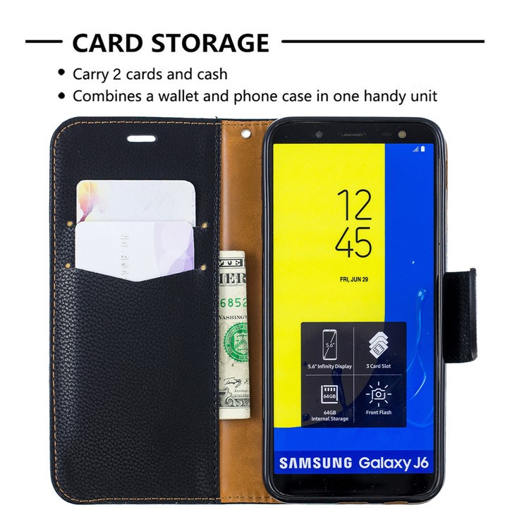 Litchi Texture Leather Wallet Stand Case for Samsung Galaxy J6 (2018) - Black-6