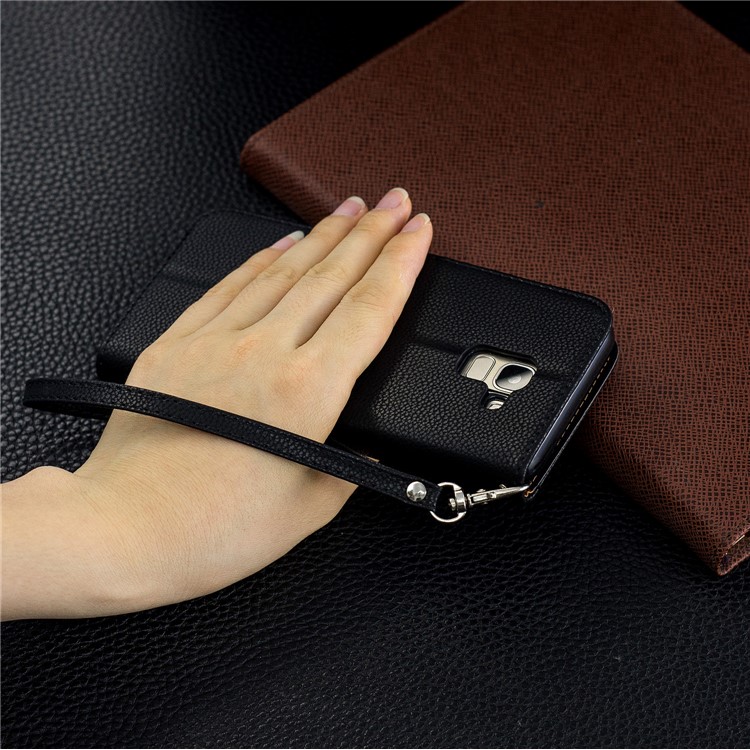 Litchi Texture Leather Wallet Stand Case for Samsung Galaxy J6 (2018) - Black-9