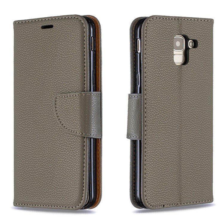Litchi Texture Leather Wallet Stand Case for Samsung Galaxy J6 (2018) - Army Green-4