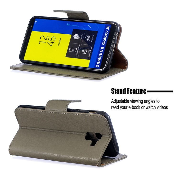 Litchi Texture Leather Wallet Stand Case for Samsung Galaxy J6 (2018) - Army Green-5