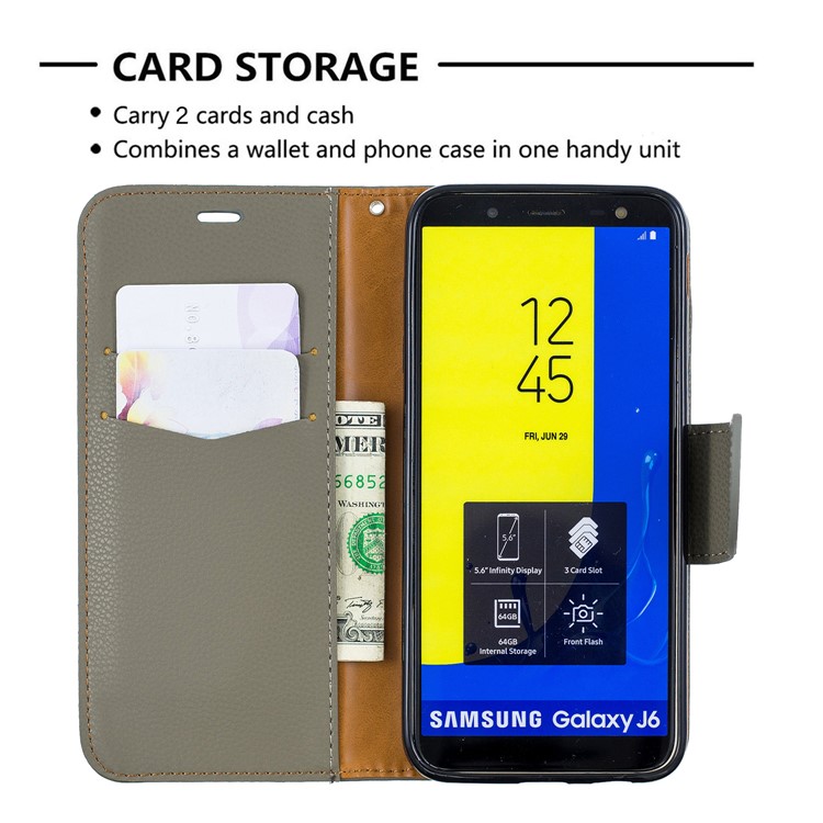 Litchi Texture Leather Wallet Stand Case for Samsung Galaxy J6 (2018) - Army Green-6