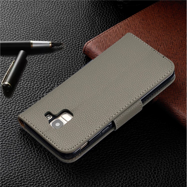 Litchi Texture Leather Wallet Stand Case for Samsung Galaxy J6 (2018) - Army Green-8