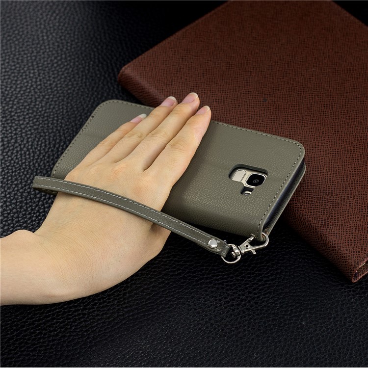 Litchi Texture Leather Wallet Stand Case for Samsung Galaxy J6 (2018) - Army Green-9
