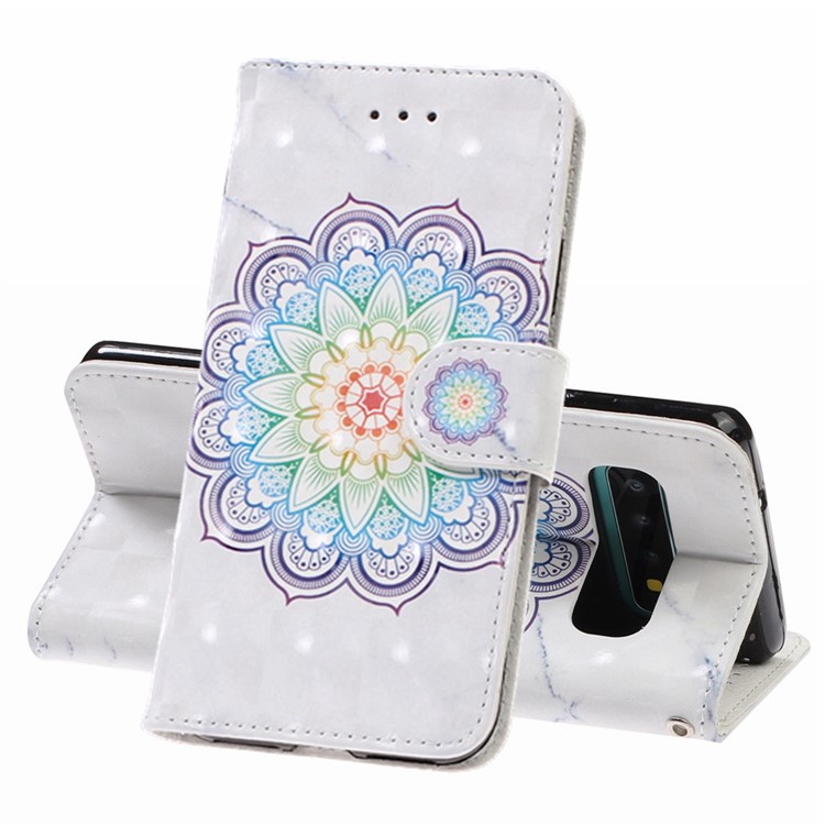 Pattern Printing Light Spot Decor Wallet Stand Leather Phone Case with Strap for Samsung Galaxy S10 - Mandala Flower-1