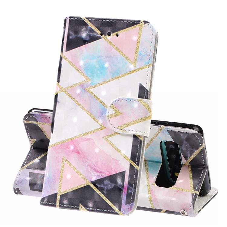 Pattern Printing Light Spot Decor Wallet Stand Leather Phone Case with Strap for Samsung Galaxy S10 - Colorful Stone Grain-1
