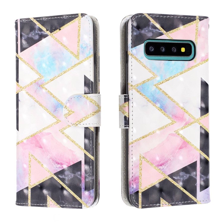 Pattern Printing Light Spot Decor Wallet Stand Leather Phone Case with Strap for Samsung Galaxy S10 - Colorful Stone Grain-2