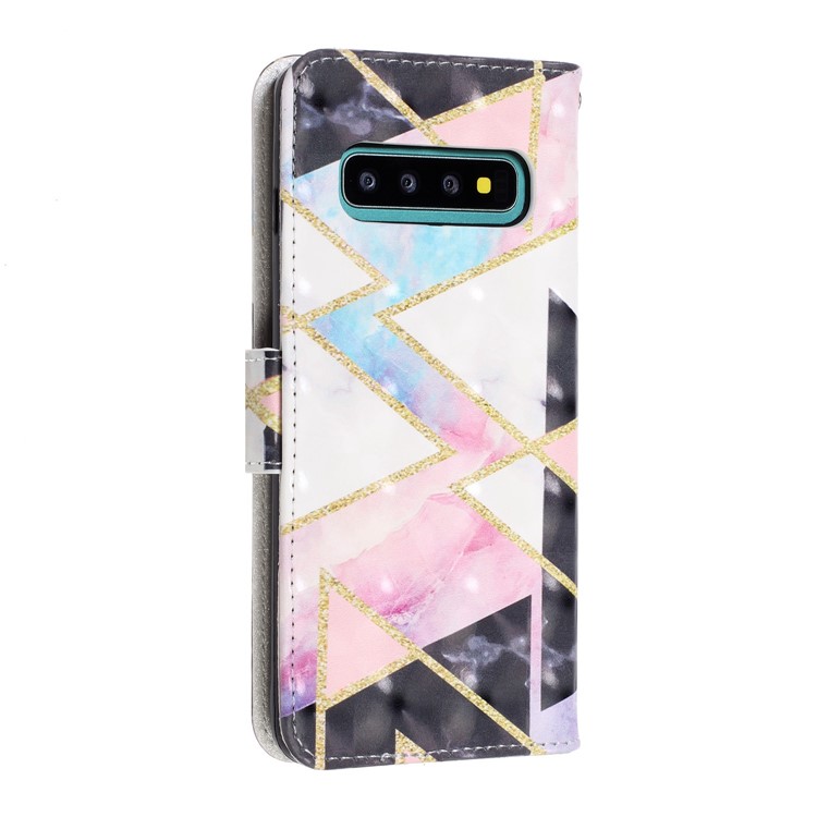 Pattern Printing Light Spot Decor Wallet Stand Leather Phone Case with Strap for Samsung Galaxy S10 - Colorful Stone Grain-4