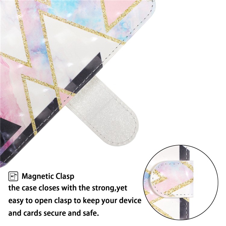 Pattern Printing Light Spot Decor Wallet Stand Leather Phone Case with Strap for Samsung Galaxy S10 - Colorful Stone Grain-6