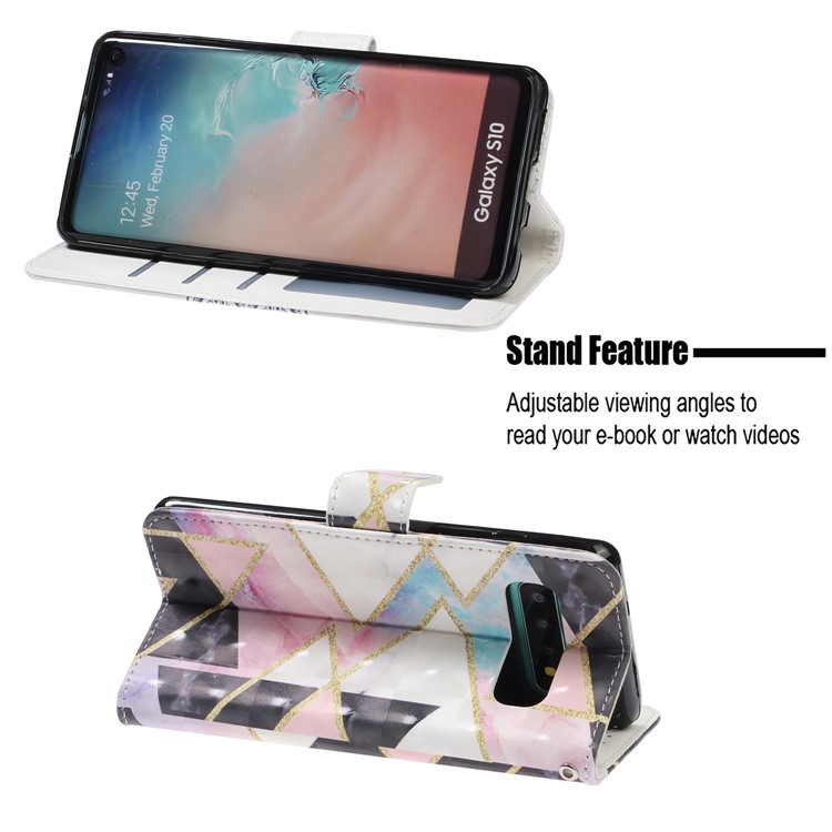 Pattern Printing Light Spot Decor Wallet Stand Leather Phone Case with Strap for Samsung Galaxy S10 - Colorful Stone Grain-7