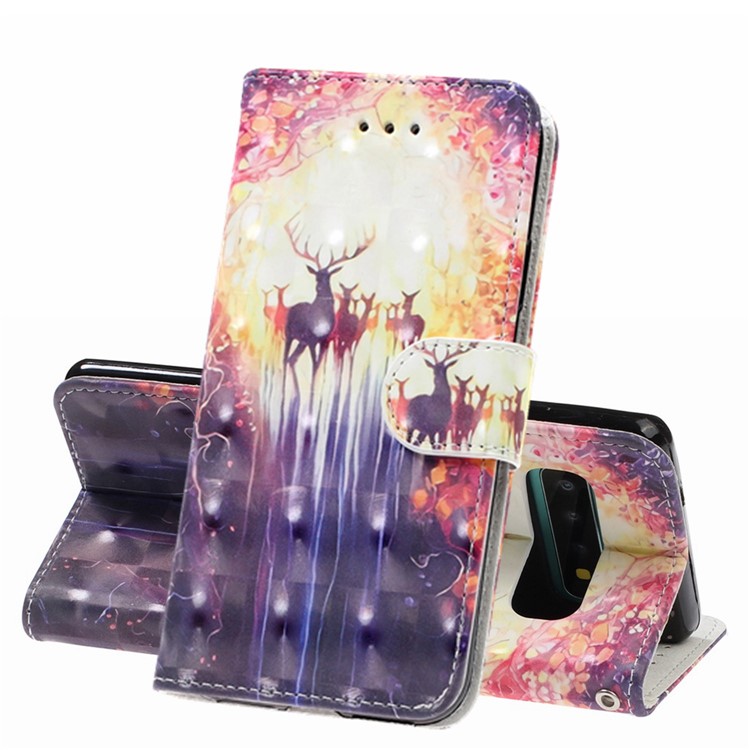 Pattern Printing Light Spot Decor Wallet Stand Leather Phone Case with Strap for Samsung Galaxy S10 - Elks-1