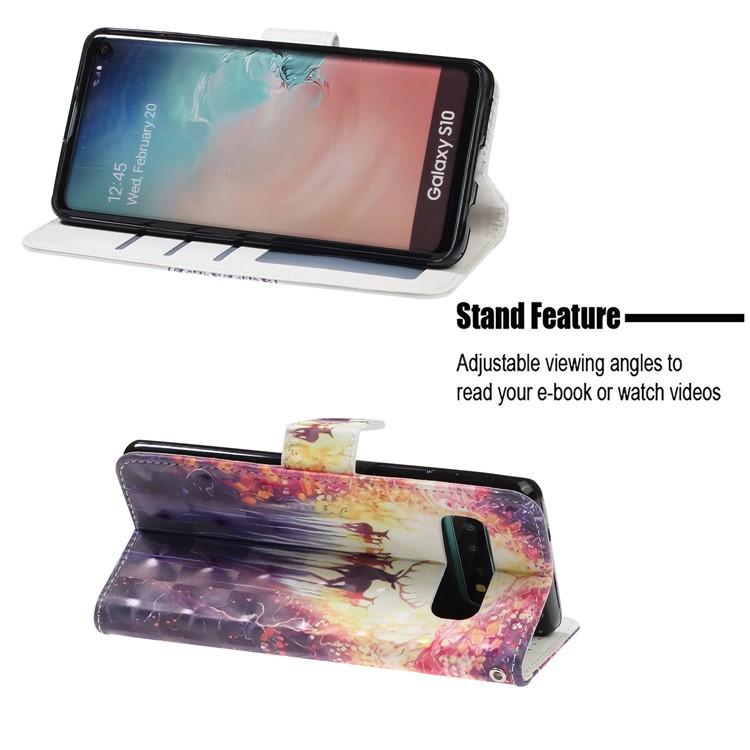 Pattern Printing Light Spot Decor Wallet Stand Leather Phone Case with Strap for Samsung Galaxy S10 - Elks-7