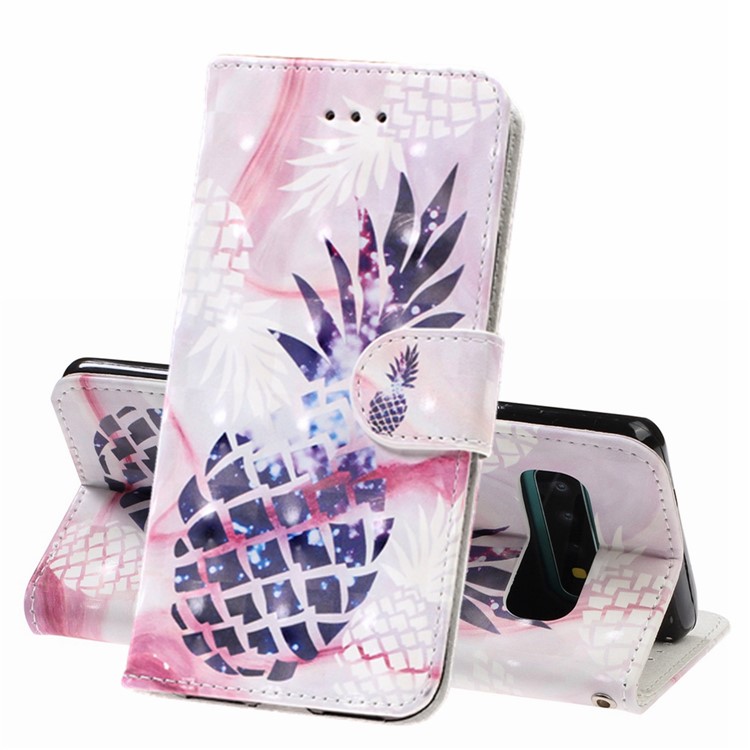 Cassa Del Telefono Del Cuoio Del Basamento Del Raccoglitore Della Decorazione Del Punto Di Stampa Del Modello Con La Cinghia Per Samsung Galaxy S10 - Ananas-1