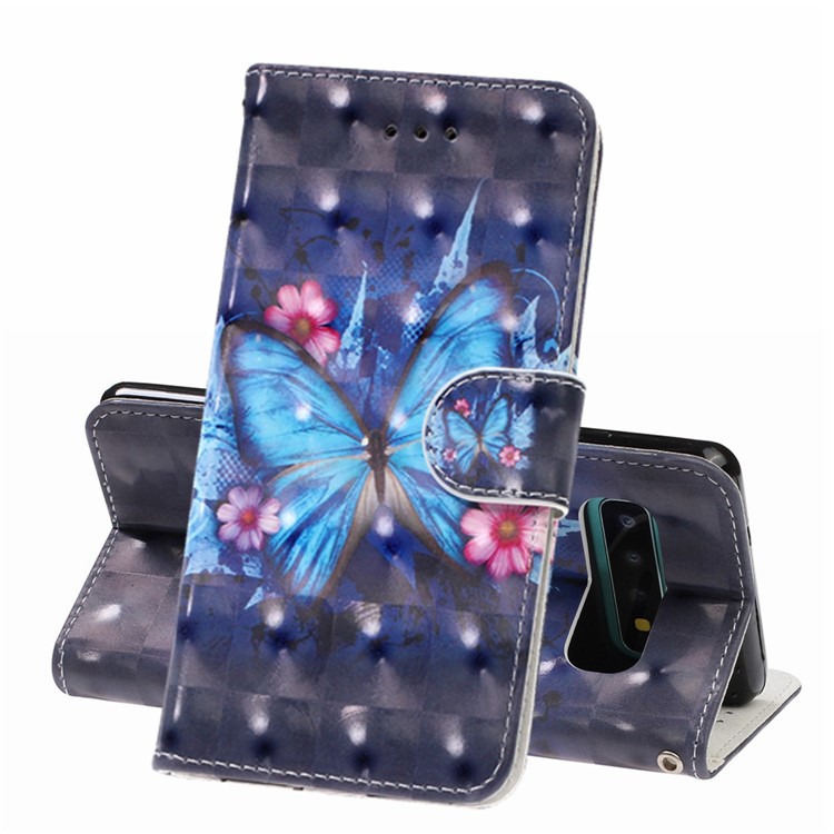 Pattern Printing Light Spot Decor Wallet Stand Leather Phone Case with Strap for Samsung Galaxy S10 - Blue Butterflies-1