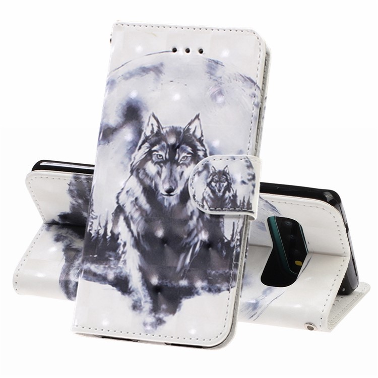 Pattern Printing Light Spot Decor Wallet Stand Leather Phone Case with Strap for Samsung Galaxy S10 - Wolf-1