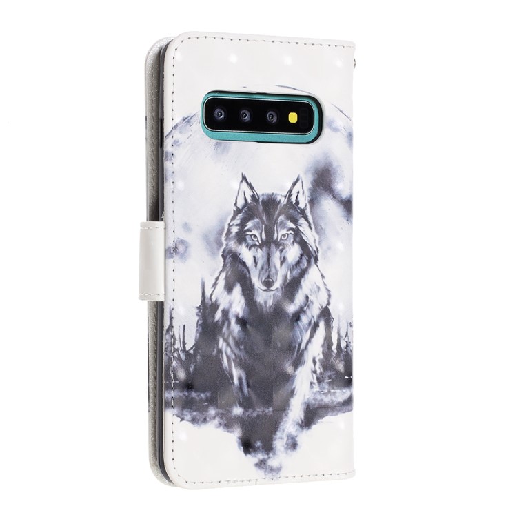Pattern Printing Light Spot Decor Wallet Stand Leather Phone Case with Strap for Samsung Galaxy S10 - Wolf-4