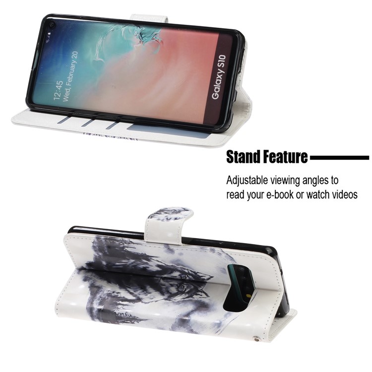 Pattern Printing Light Spot Decor Wallet Stand Leather Phone Case with Strap for Samsung Galaxy S10 - Wolf-7